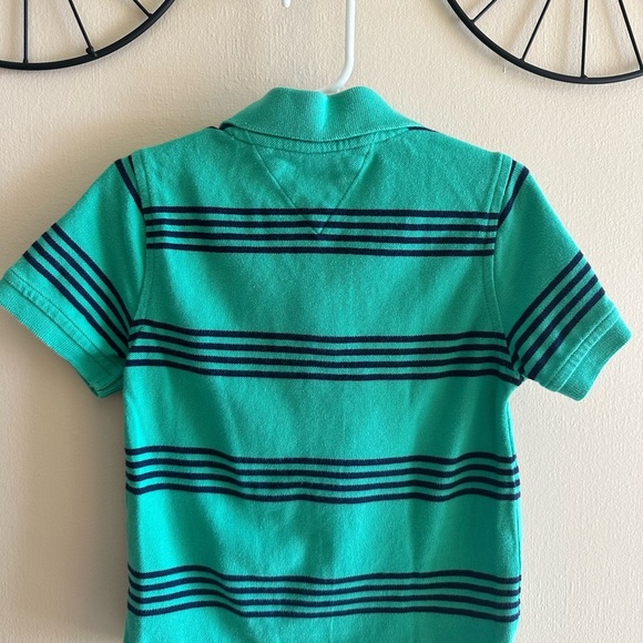 Tommy Hilfiger Green and Navy Striped Polo Shirt (boys 4T) - Picture 3 of 3